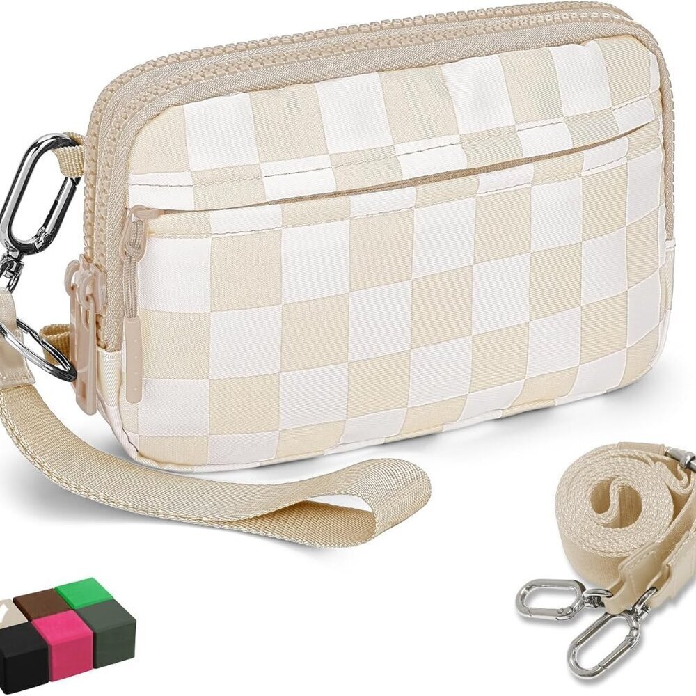 Checkerboard Wristlet Wallet for Women RFID-Blocking Nylon Crossbody - Picture 1 of 7